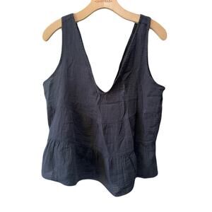 Gap Women’s Gauze Tiered Tank Top V Neck Cotton Boho Black Size L NWT